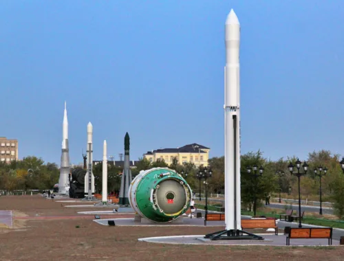 Visit Baikonur Cosmodrome - Rocket Alley along the Abay avenue in city Baikonur